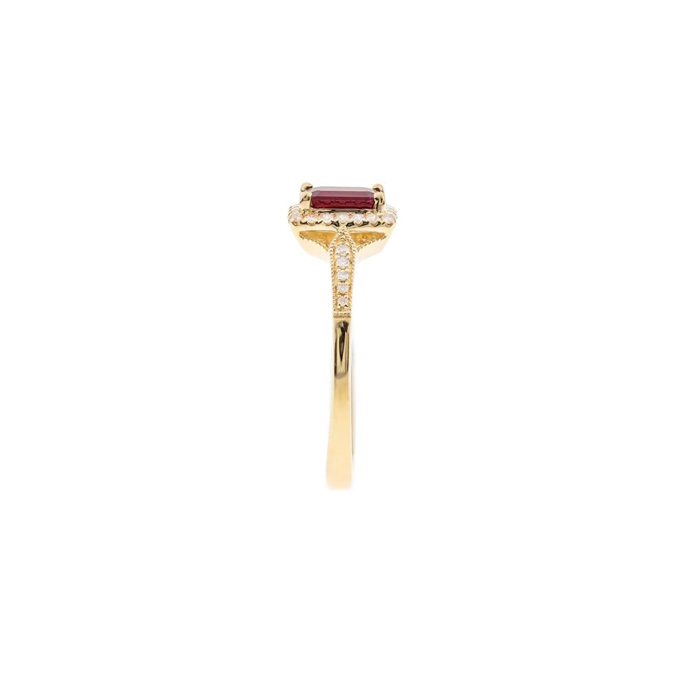 Emerald-Cut Ruby &amp; Diamond Ring in 10K Yellow Gold (1/8 ct. tw.) – Image 3 of 3