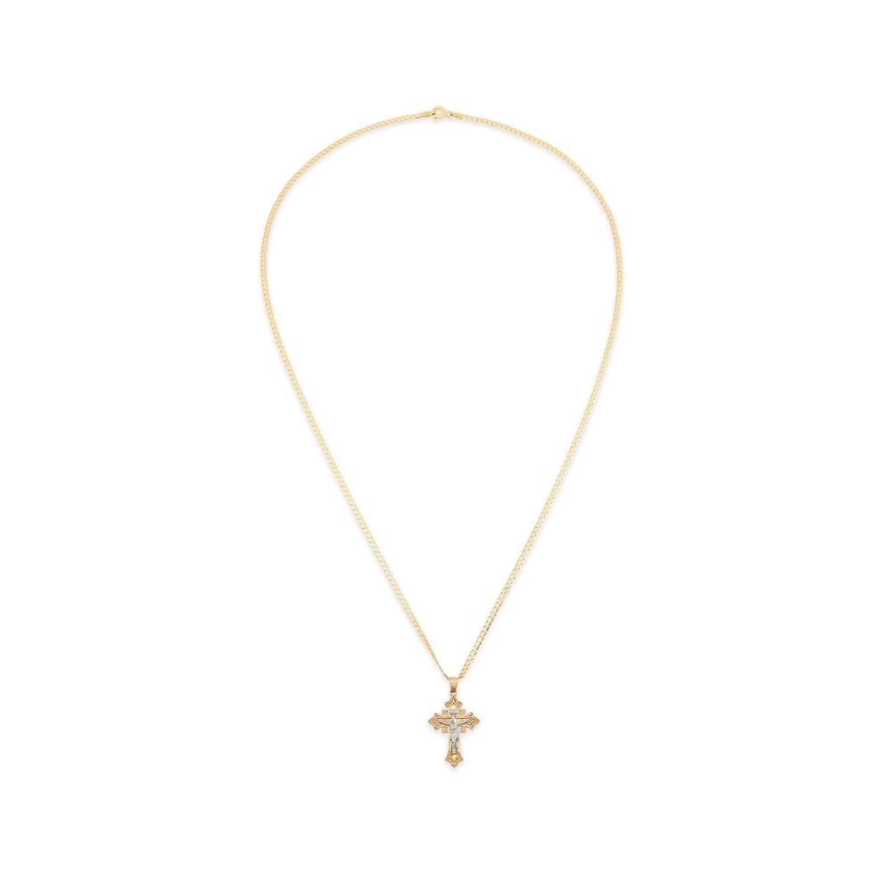Crucifix Pendant Curb Chain Necklace in 10K Yellow &amp; White Gold – Image 3 of 4