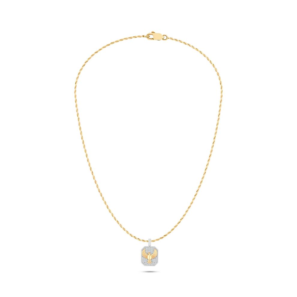 Men's Lab Grown Diamond Eagle Pendant Necklace in 10K White &amp; Yellow Gold (1/2 ct. tw.) – Image 3 of 4