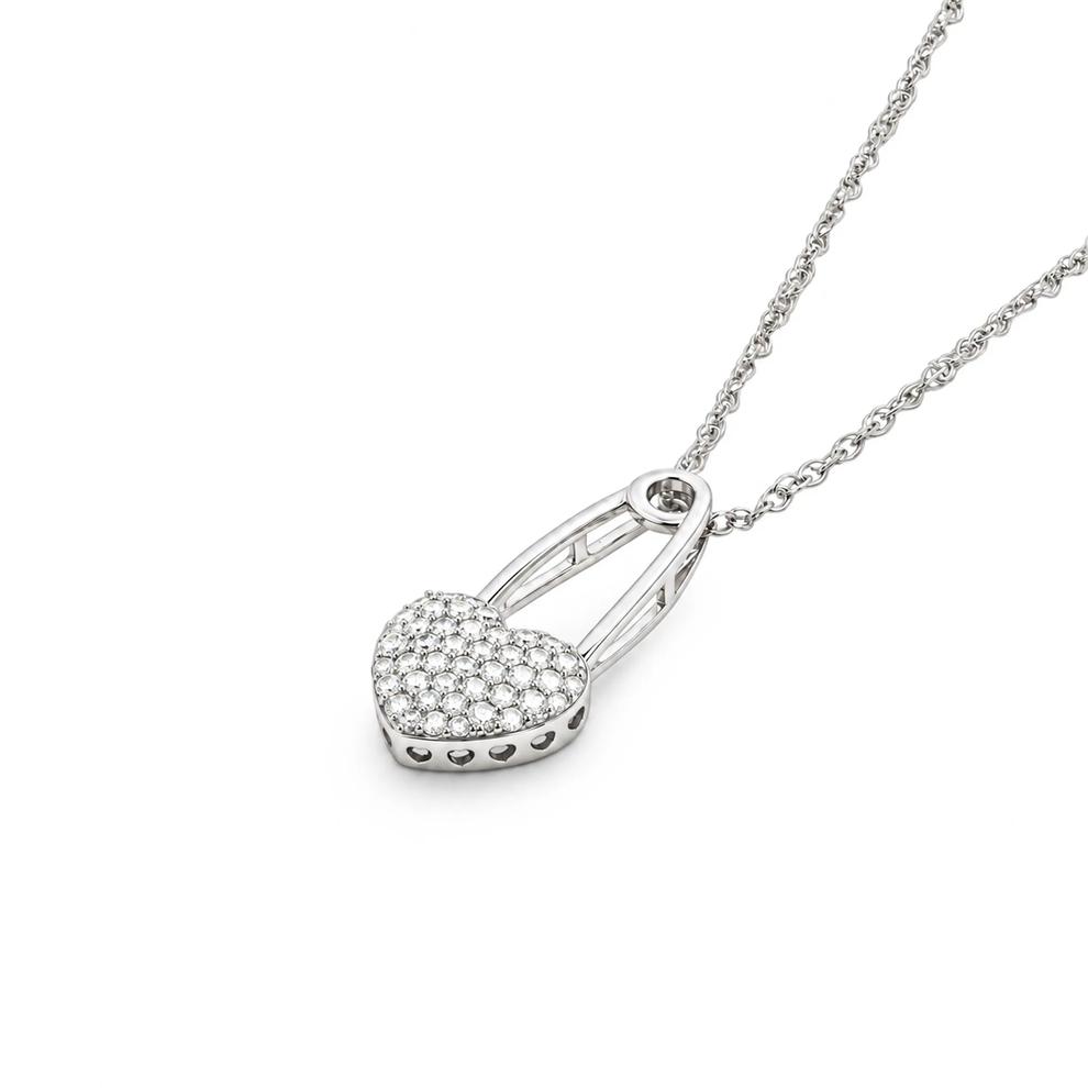 Diamond Heart Safety Pin Pendant Necklace in Sterling Silver (1/4 ct. tw.) – Image 4 of 4