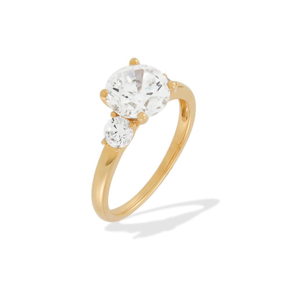 Lab Grown Diamond Round Center Three-Stone Engagement Set in 14K Yellow Gold (3 ct. tw.) – Image 4 of 6