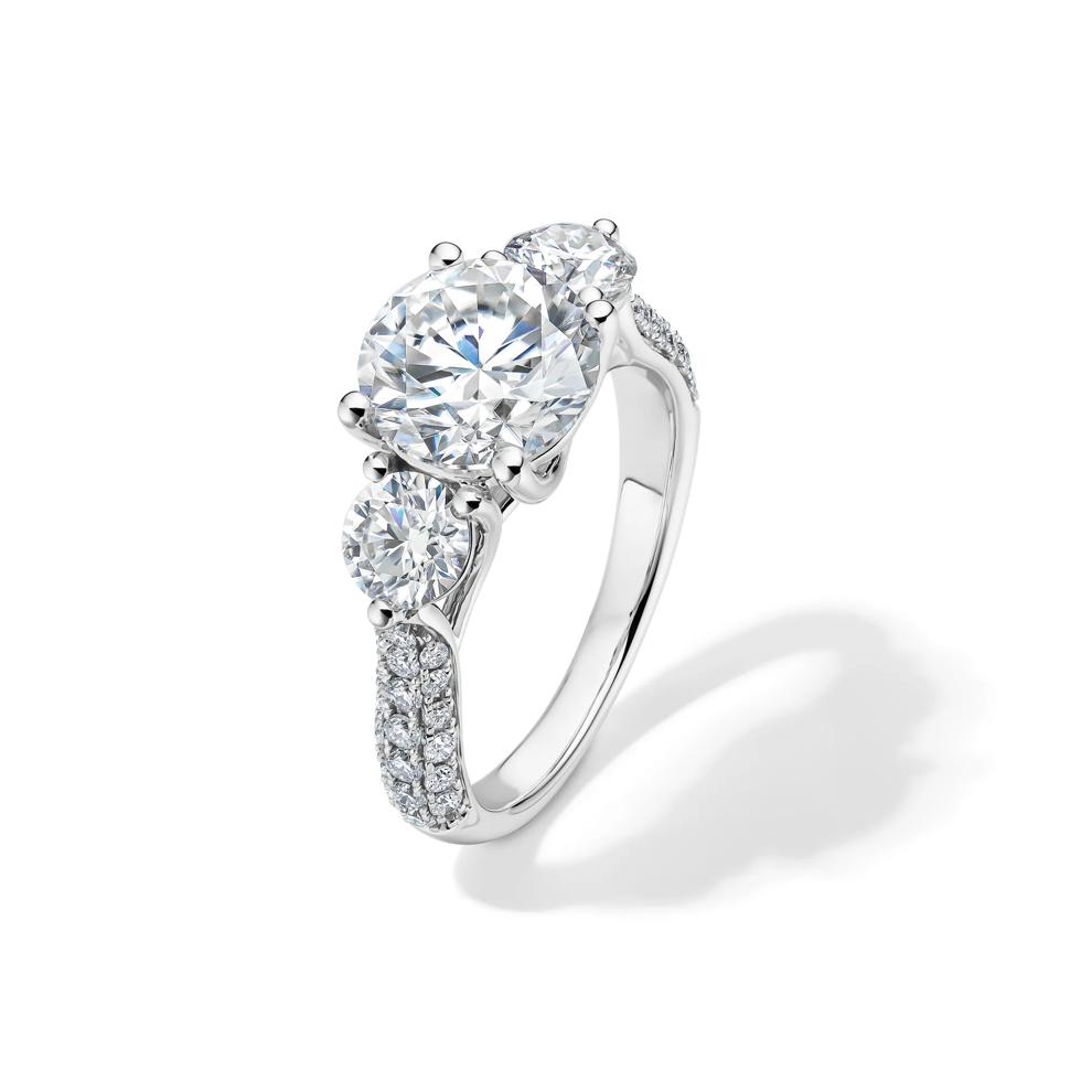 Lab-Created Moissanite Three-Stone Ring in 10K White Gold (3 9/10 ct. dew) – Image 4 of 4