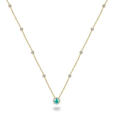 Lab-Created Paraiba Tourmaline & Diamond Halo Pendant Necklace in 10K Yellow Gold (1/8 ct. tw.)