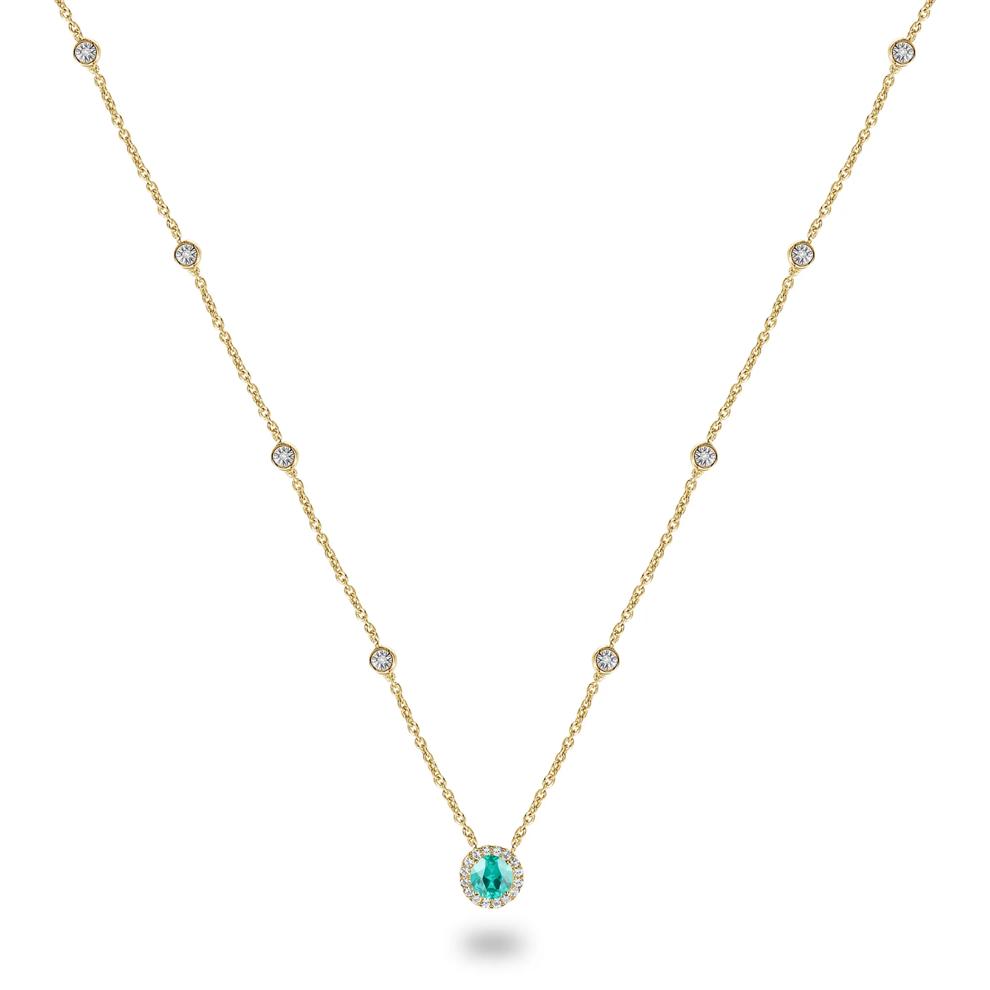 Lab-Created Paraiba Tourmaline &amp; Diamond Halo Pendant Necklace in 10K Yellow Gold (1/8 ct. tw.) – Image 1 of 4
