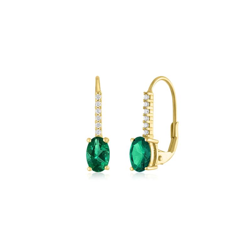 Lab-Created Emerald Oval and Diamond Accent Drop Earrings in 10K Yellow Gold – Image 1 of 1