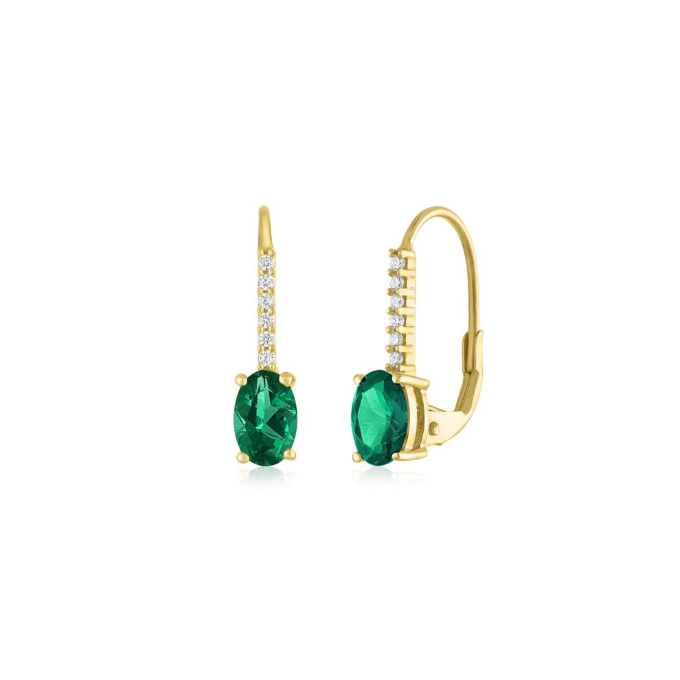 Lab-Created Emerald Oval and Diamond Accent Drop Earrings in 10K Yellow Gold – Image 1 of 1