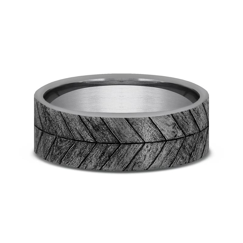 Men&rsquo;s Chevron Wood Wedding Band in Gray Tantalum, 7MM – Image 1 of 3