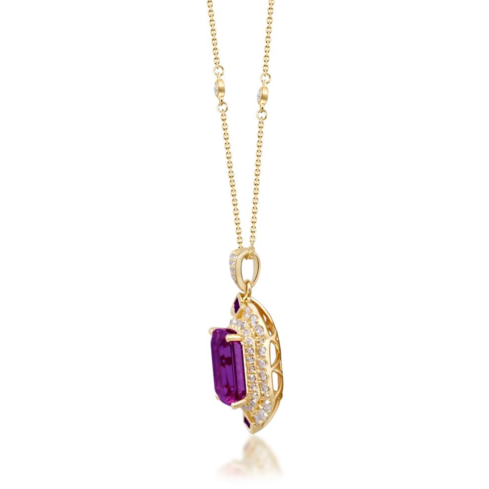 Amethyst, Ruby &amp; Diamond Halo Pendant Necklace in 14K Yellow Gold (3/4 ct. tw.) – Image 2 of 3