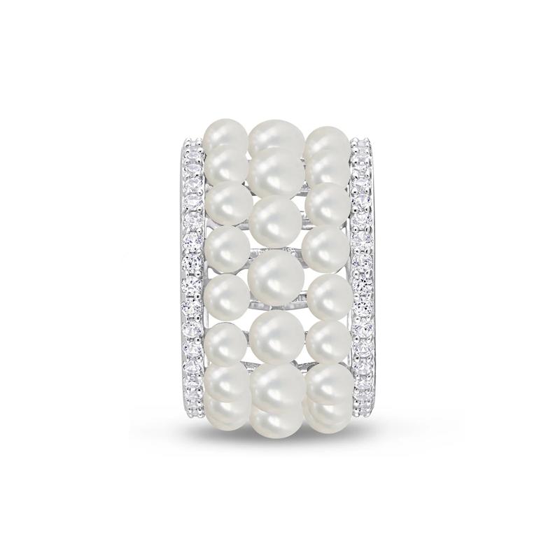 Pearl and Lab-Created White Sapphire Ring in Sterling Silver – Image 3 of 7