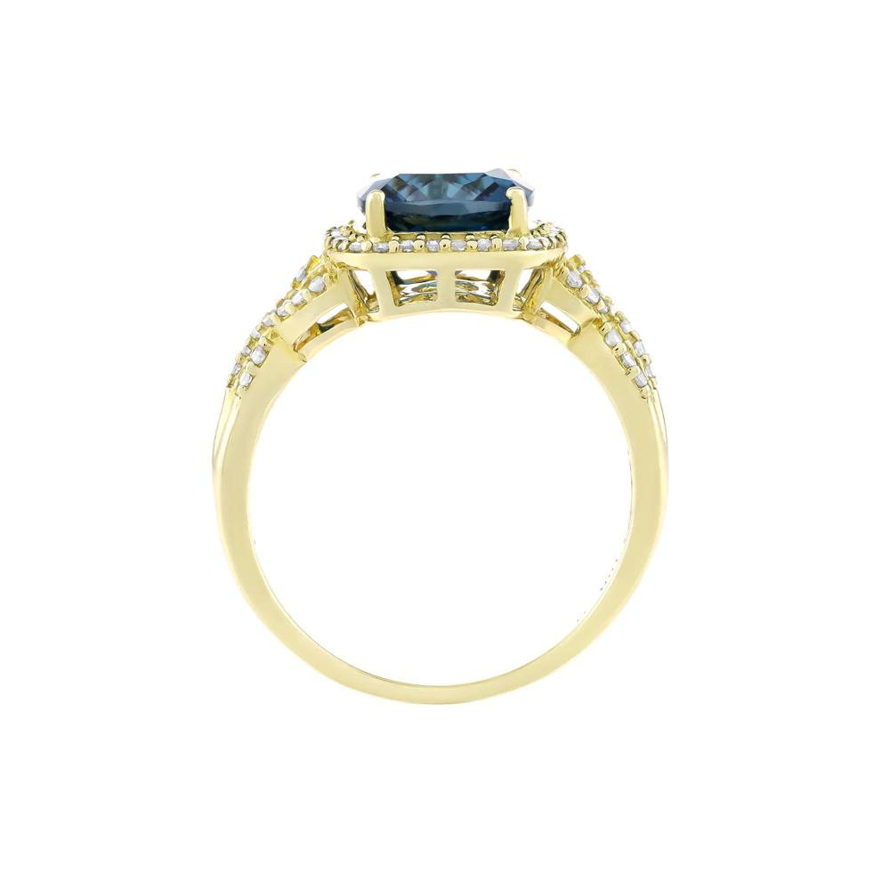 London Blue Topaz and Diamond Ring in 10K Yellow Gold (1/3 ct. tw.) – Image 2 of 3