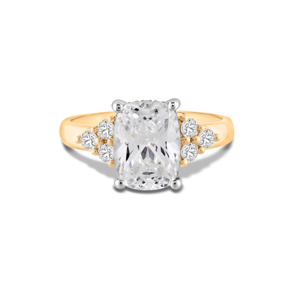 Lab Grown Diamond Elongated Cushion Center Engagement Ring in 14K Yellow &amp; White Gold (3 3/8 ct. tw.) – Image 1 of 4