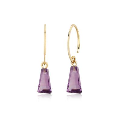 Trapezoid Amethyst Ear Wire Drop Earrings in 14K Yellow Gold