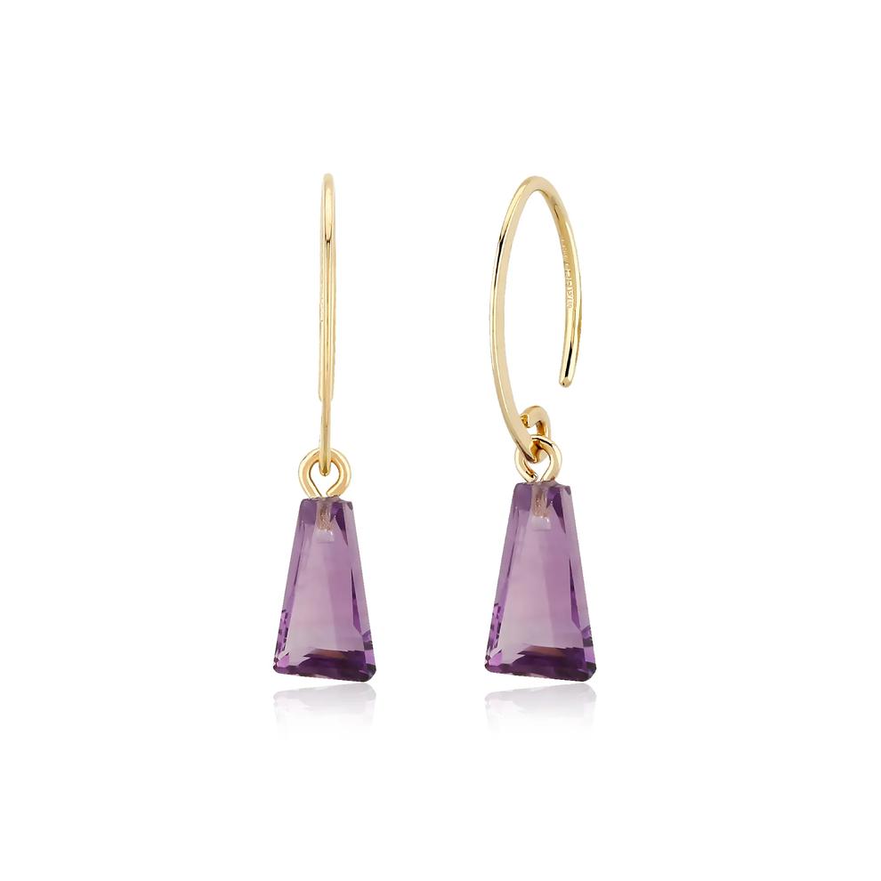 Trapezoid Amethyst Ear Wire Drop Earrings in 14K Yellow Gold – Image 1 of 2