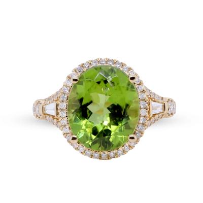Oval Peridot & Diamond Halo Ring in 14K Yellow Gold (1/2 ct. tw.)