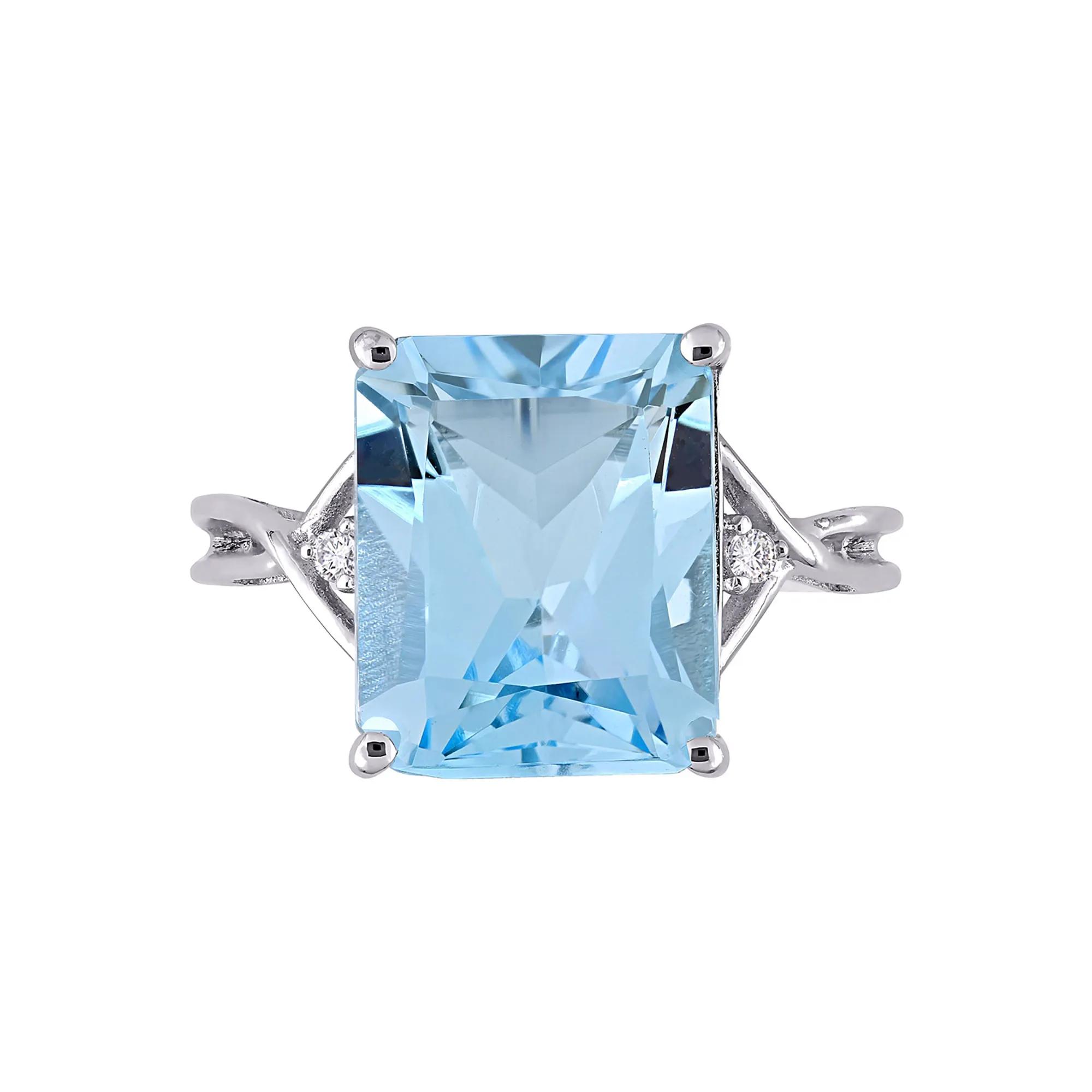 Emerald-Cut Blue Topaz & White Topaz Ring