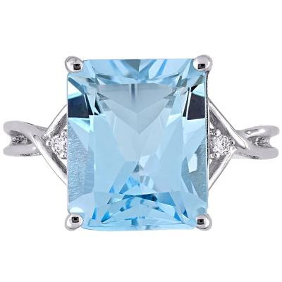 Emerald-Cut Blue Topaz & White Topaz Ring in Sterling Silver