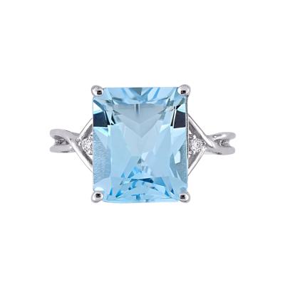 Emerald-Cut Blue Topaz & White Topaz Ring in Sterling Silver