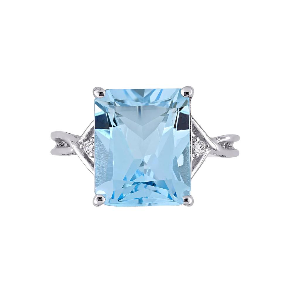 Emerald-Cut Blue Topaz &amp; White Topaz Ring in Sterling Silver – Image 1 of 6
