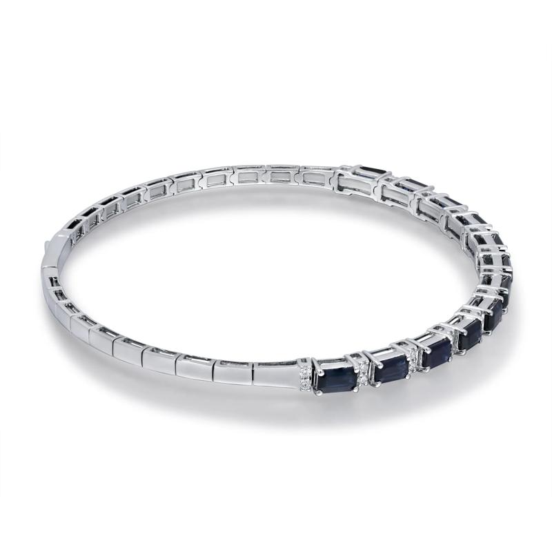 Blue Sapphire and Diamond Bangle Bracelet in 14K White Gold &#40;1/4 ct. tw.&#41; – Image 2 of 3