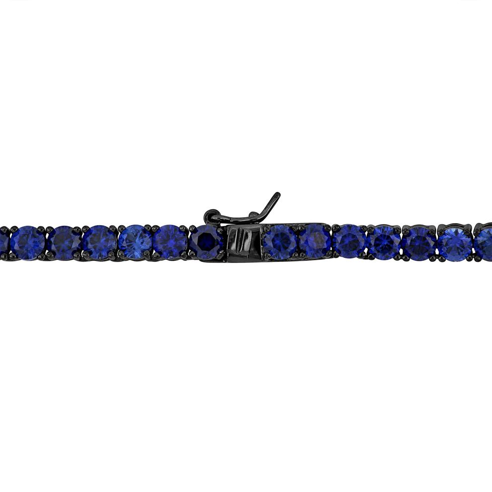 Lab-Created Blue Sapphire Tennis Necklace in Black Rhodium Plated Sterling Silver – Image 2 of 4