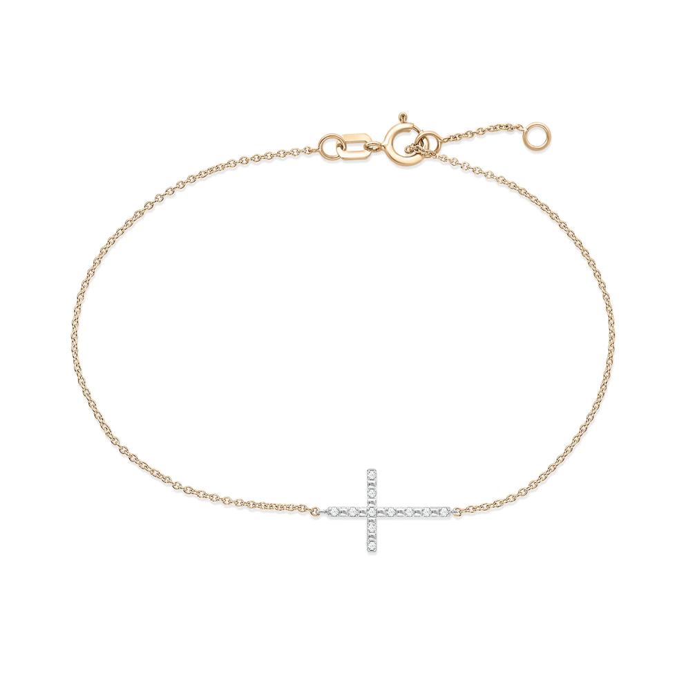 Diamond Accent Cross Bracelet in 10K Yellow Gold, 7.25" – Image 2 of 2