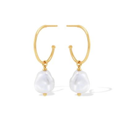 Keshi Pearl Drop Hoop Earrings in 14K Yellow Gold
