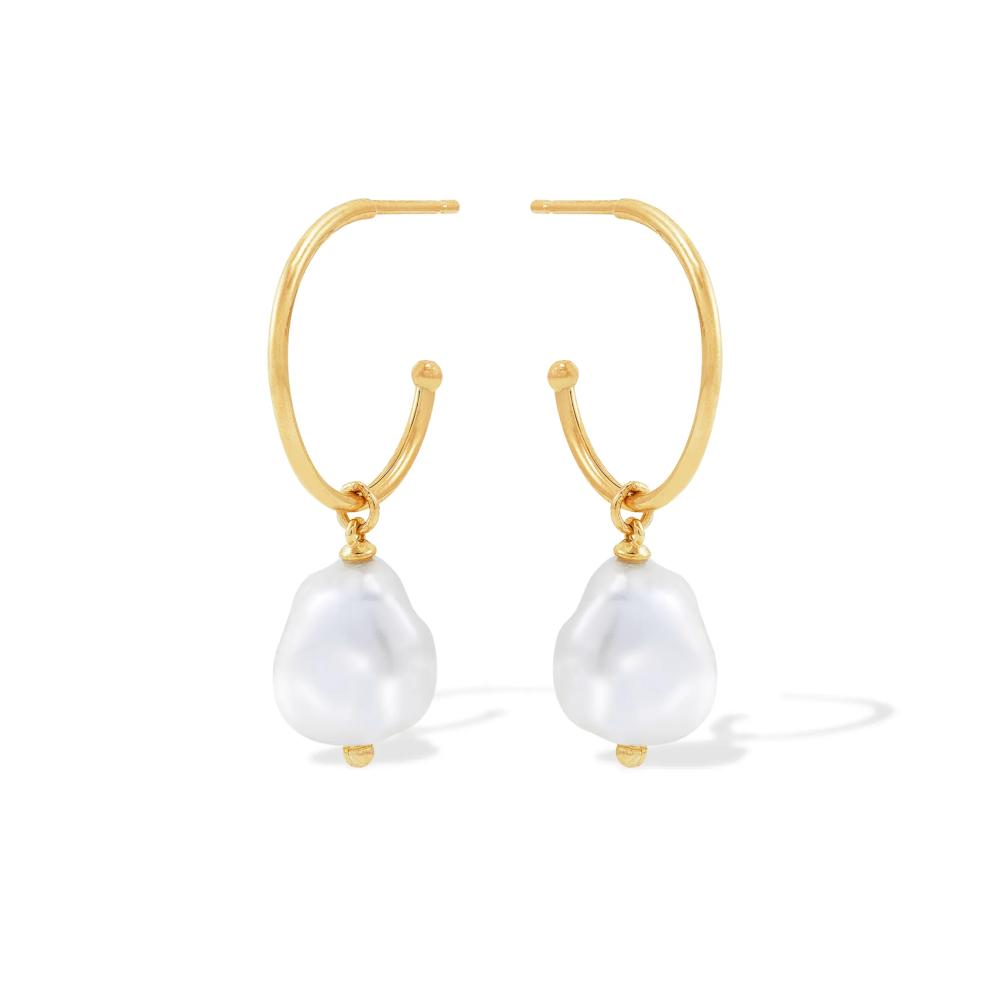 Keshi Pearl Drop Hoop Earrings in 14K Yellow Gold – Image 1 of 1