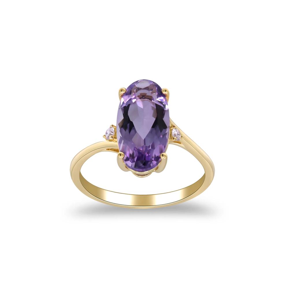 Checkerboard Amethyst and Diamond Accent Ring in 10K Yellow Gold – Image 4 of 5