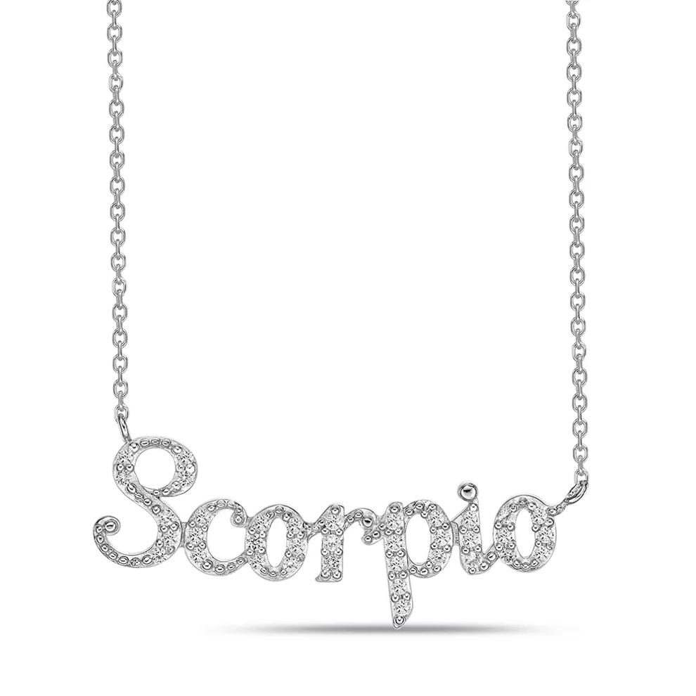 Scorpio Lab Created White Sapphire Necklace in Sterling Silver – Image 1 of 3