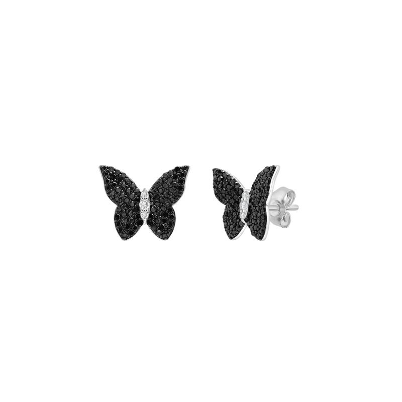 Black &amp; White Diamond Butterfly Earrings in Sterling Silver &#40;1/2 ct. tw.&#41; – Image 1 of 1