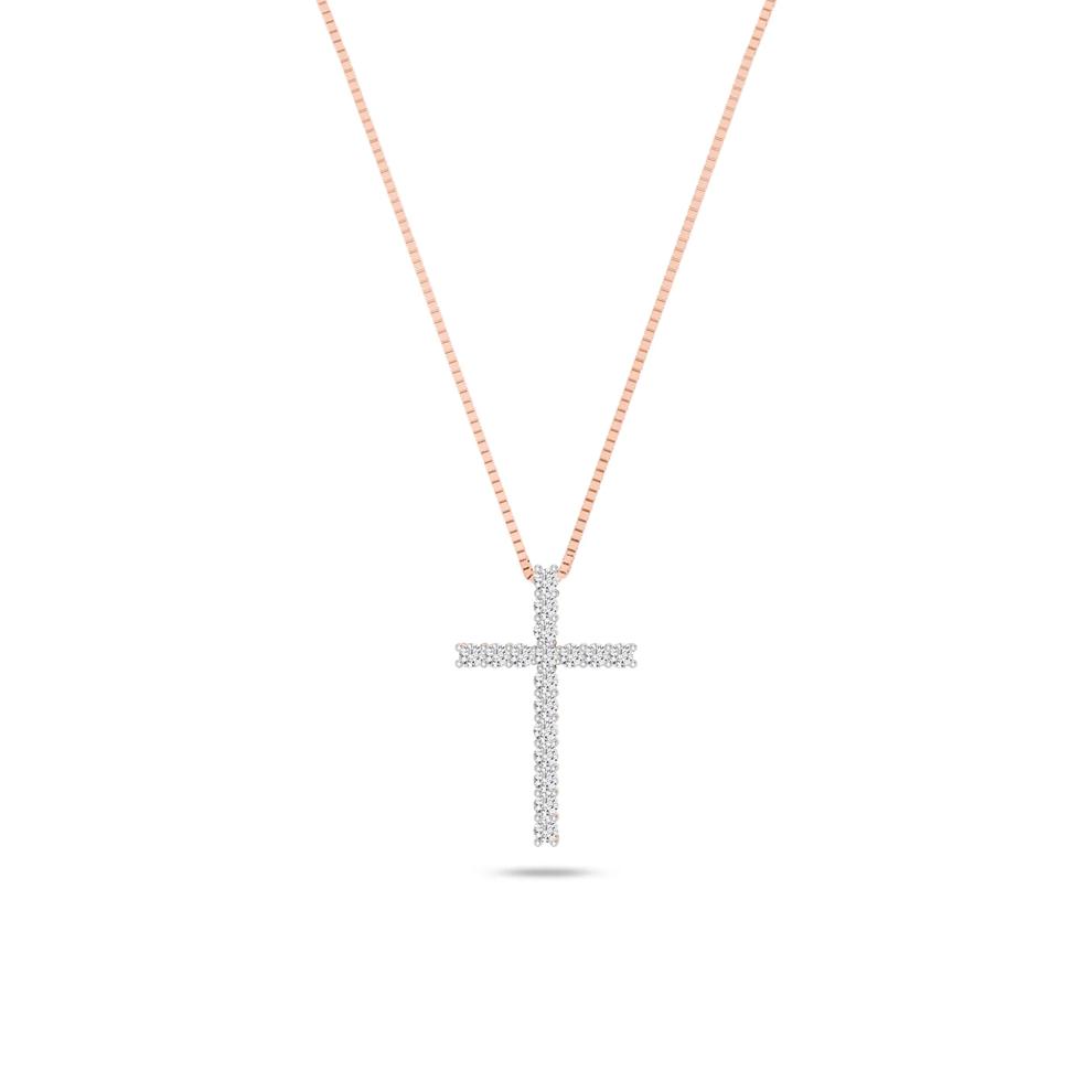 Lab Grown Diamond Cross Necklace in 10K Rose Gold (1 ct. tw.) – Image 1 of 4