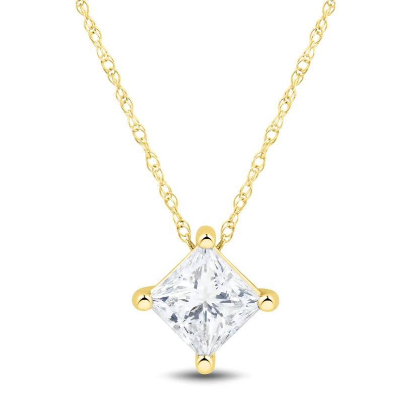 Lab Grown Diamond Princess-Cut Solitaire Pendant in 14K Yellow Gold (1 ct. tw.) – Image 1 of 3