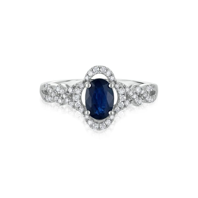 Oval-Shaped Blue Sapphire and Diamond Ring in 14K White Gold &#40;1/5 ct. tw.&#41; – Image 1 of 3