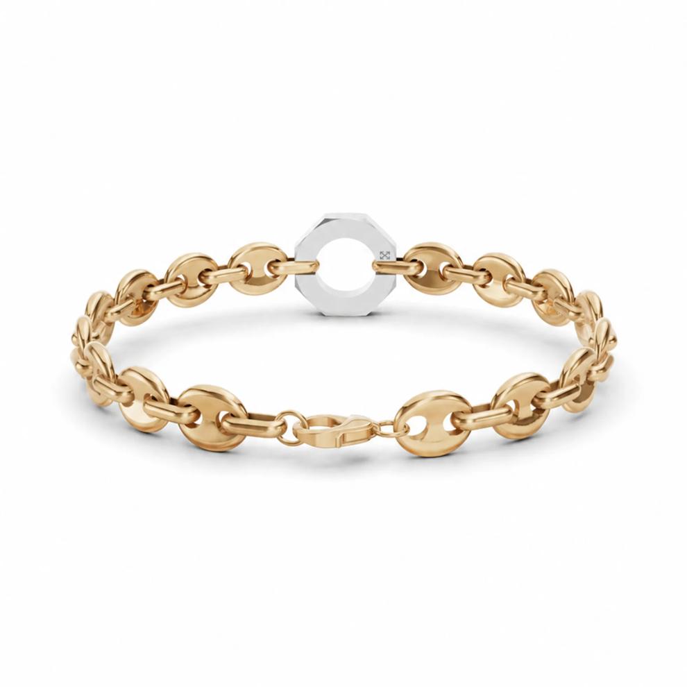 Men's Two-Tone Hex Nut Marine Link Bracelet in Vermeil, 8.5" – Image 2 of 2