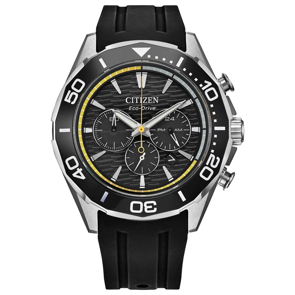 Men's Endeavor Chronograph Watch With a Black Polyurethane Strap – Image 1 of 3