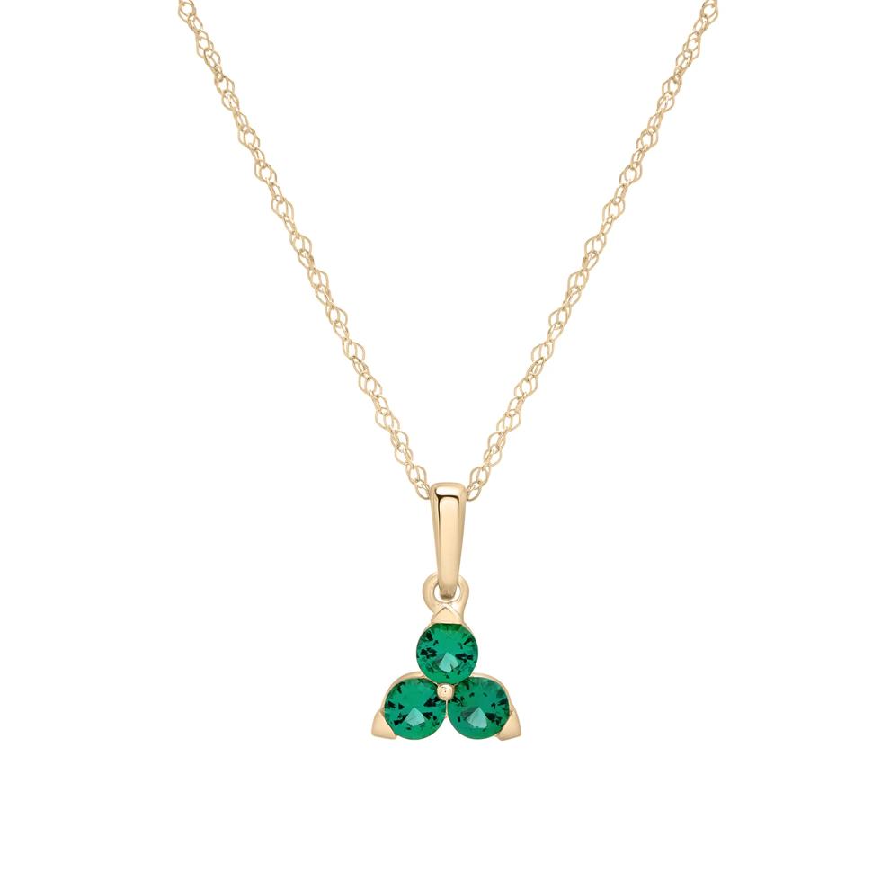 Lab-Created Emerald Three-Stone Triangle Birthstone Pendant in 10K Yellow Gold – Image 1 of 4