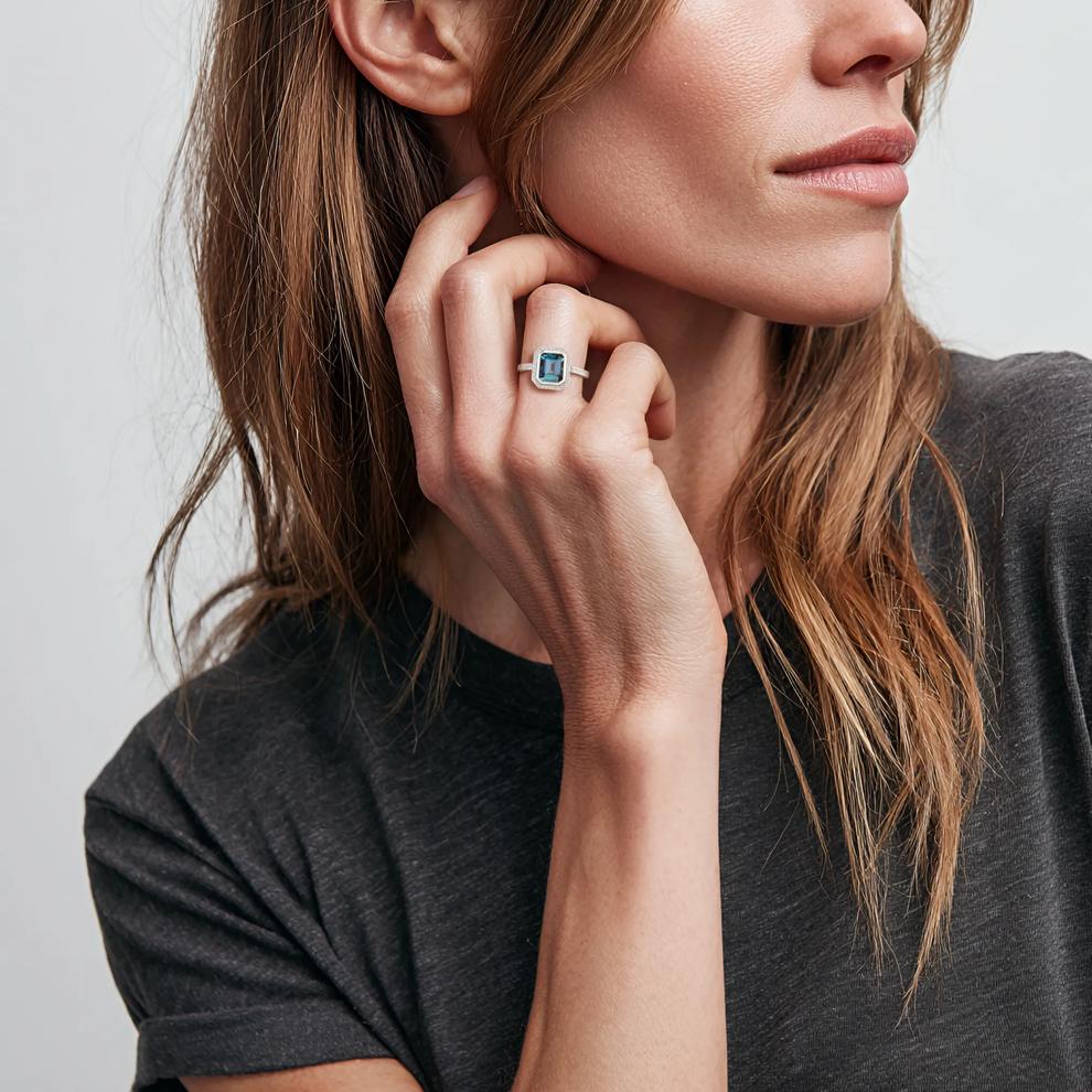 Lab-Created Alexandrite and Lab-Created Diamond Ring in 10K White Gold (1/5 ct. tw.) – Image 5 of 5