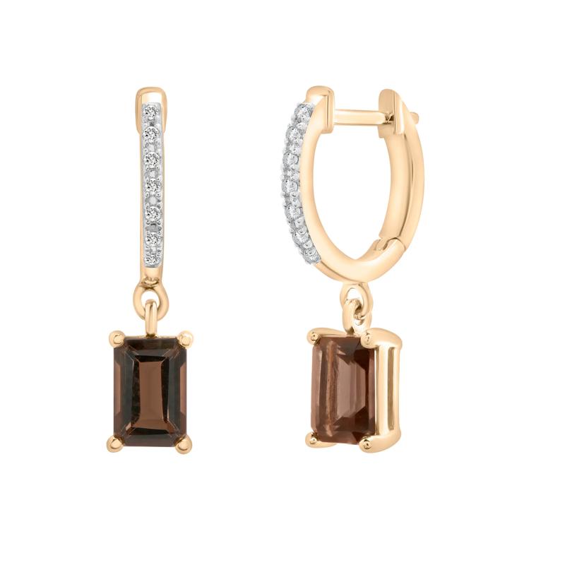 Smoky Quartz and Diamond Accent Drop Huggies in 10K Yellow Gold – Image 1 of 1