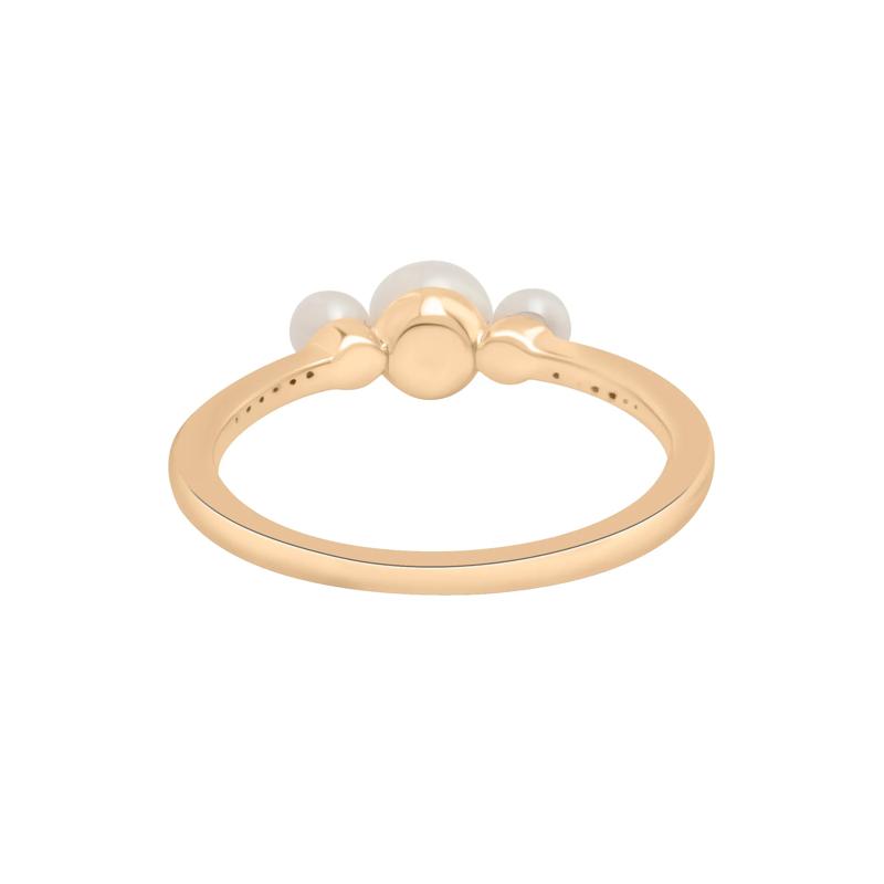 Freshwater Pearl and Diamond Accent Three-Stone Ring in 10K Yellow Gold – Image 4 of 5