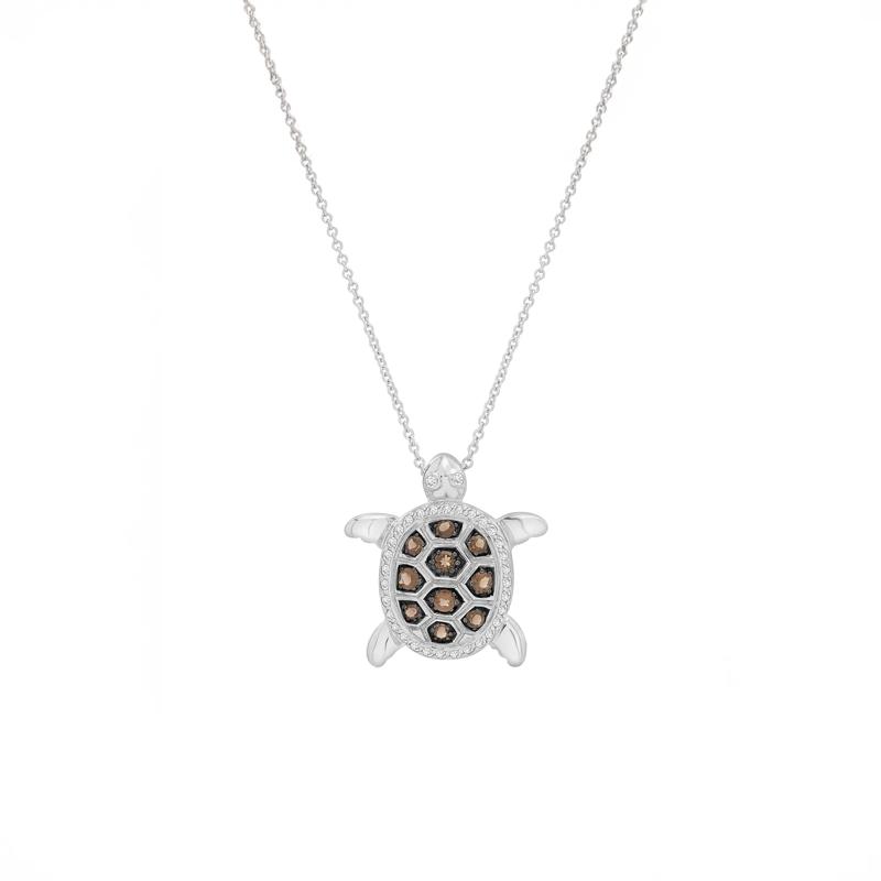 Lab-Created White Sapphire and Smoky Brown Quartz Turtle Pendant in Sterling Silver – Image 1 of 3