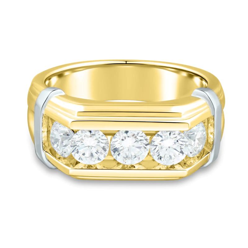 Lab Grown Diamond Men&#39;s Five-Stone Ring in 10K White &amp; Yellow Gold &#40;2 ct. tw.&#41; – Image 1 of 3