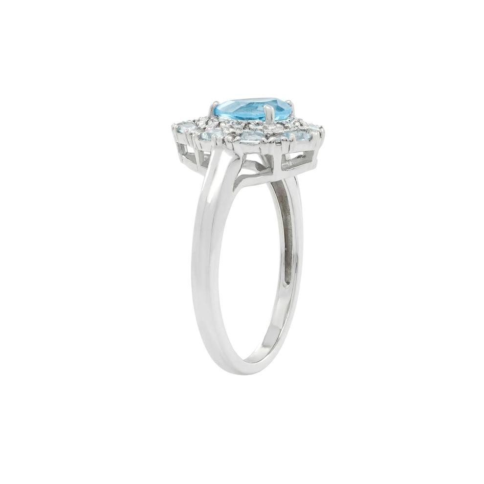 Mixed Blue Topaz &amp; White Topaz Halo Ring in Sterling Silver – Image 3 of 4