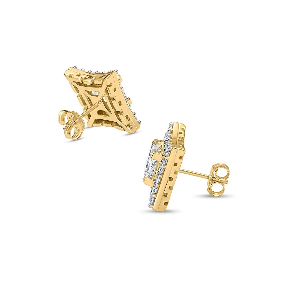 Lab Grown Diamond Princess-Cut Halo Stud Earrings in 10K Yellow Gold (3 ct. tw.) – Image 2 of 2