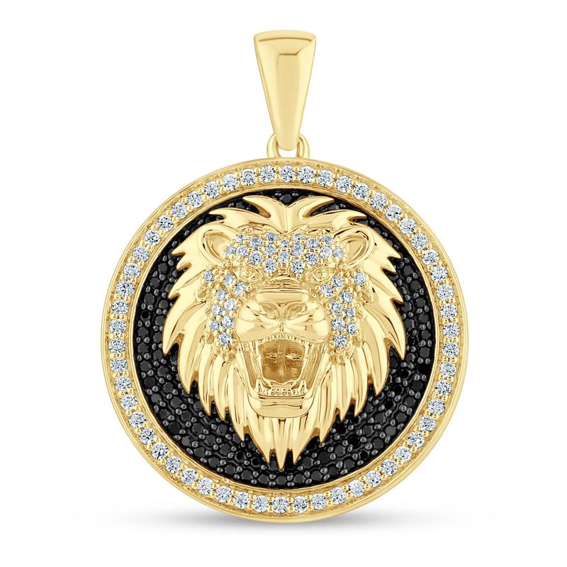 Black and White Diamond Lion Head Medallion Charm in 10K Yellow Gold (1 5/8 ct. tw.) – Image 1 of 2