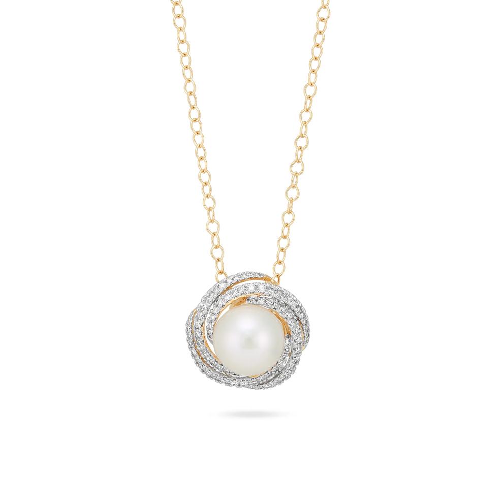 Freshwater Cultured Pearl &amp; Diamond Pendant Necklace in 14K Yellow Gold (5/8 ct. tw.) – Image 1 of 4