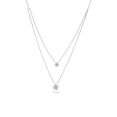 Diamond Double Layer Star Pendant Necklace in Sterling Silver (1/5 ct. tw.)