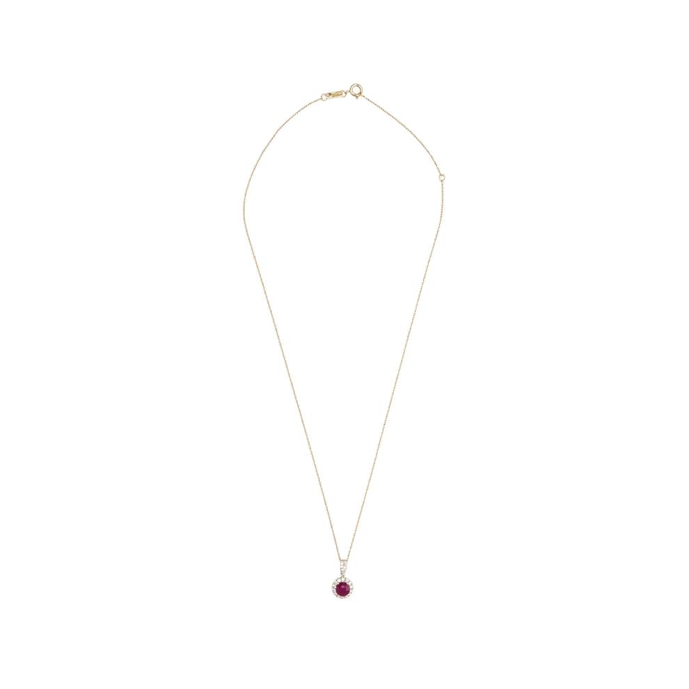 Ruby &amp; Diamond Twist Bale Halo Pendant Necklace in 10K Yellow Gold (1/3 ct. tw.) – Image 3 of 4