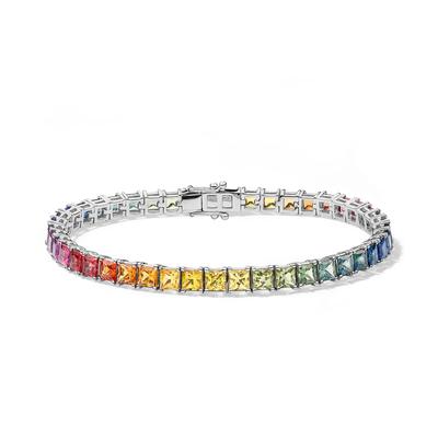 Rainbow of Sapphires Tennis Bracelet in 18K White Gold