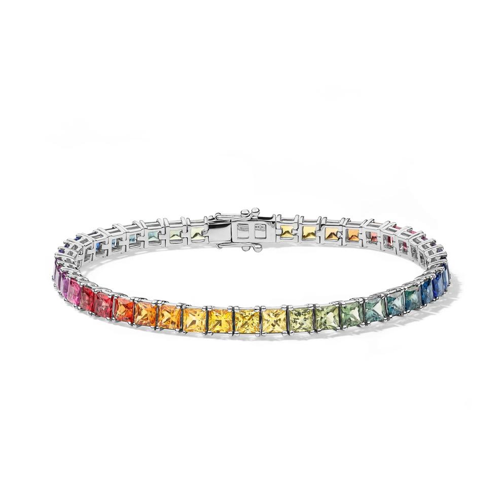 Rainbow of Sapphires Tennis Bracelet in 18K White Gold – Image 1 of 2