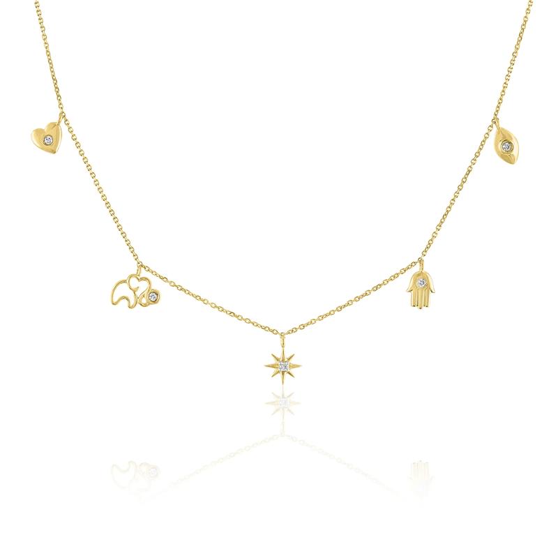 Diamond Accent Multi-Charm Necklace in 10K Yellow Gold – Image 1 of 2